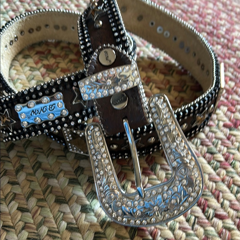 Studded Brown Belt with Silver Buckle